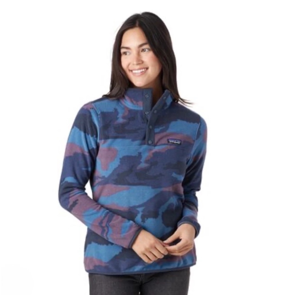 Patagonia Womens Synchilla Snap-T Fleece Pullover Blue Camo Print Small